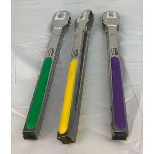 3 Rubbermaid 1980427 Color Coded  12" Heavy Duty Stainless Steel Utility Tongs